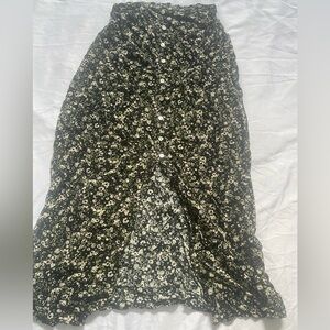 Mango Black and Cream Floral Maxi Skirt - XS